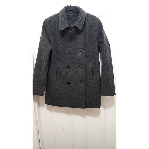 Vintage J.PERCY -Style Womens Double-Breasted Peacoat Wool Blend Charcoal Gray S - Picture 2 of 13